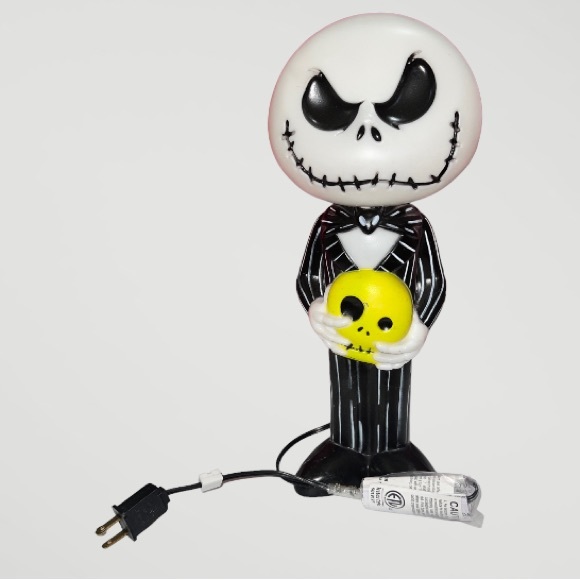 14" Lighted Jack Skellington Blow Mold with Green Skull - Picture 7 of 11